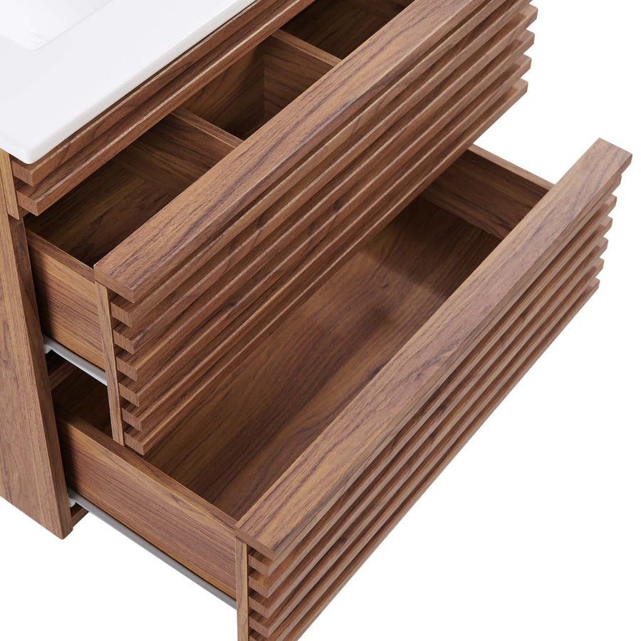 Vera 24" Wall-Mount Bathroom Vanity in Walnut White