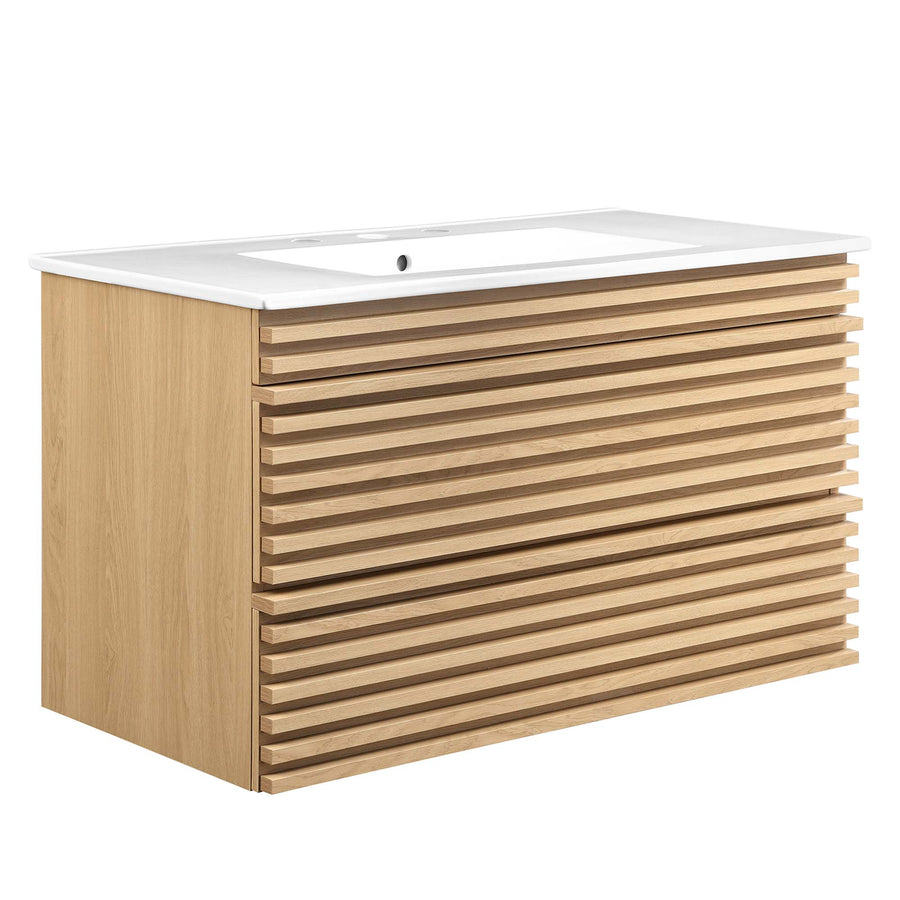 Vera 36" Wall-Mount Bathroom Vanity in Oak White