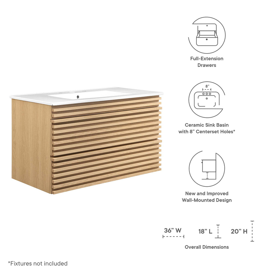 Vera 36" Wall-Mount Bathroom Vanity in Oak White