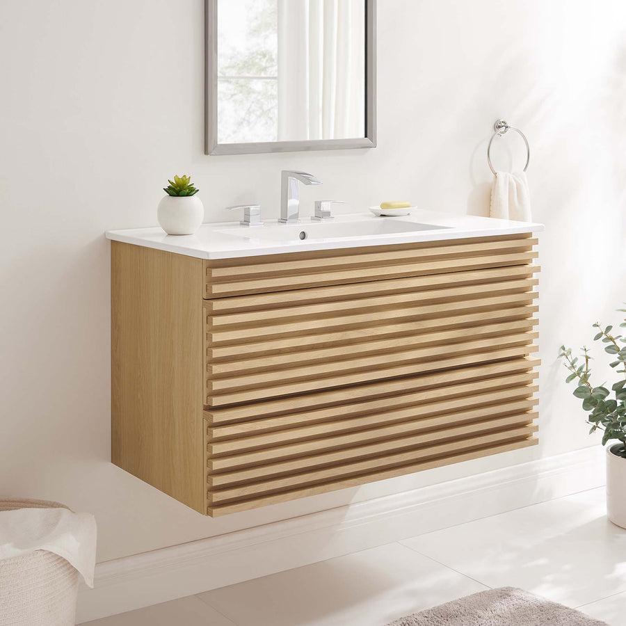 Vera 36" Wall-Mount Bathroom Vanity in Oak White
