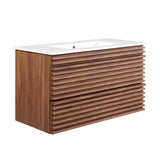 Vera 36" Wall-Mount Bathroom Vanity in Walnut White