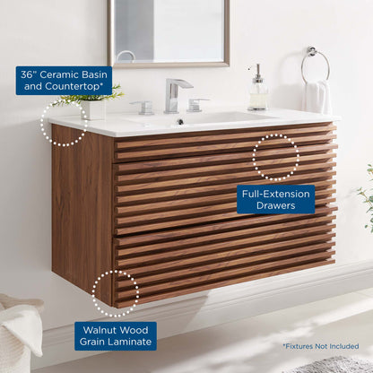 Render 36" Wall-Mount Bathroom Vanity by Furniture For America