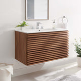 Vera 36" Wall-Mount Bathroom Vanity in Walnut White