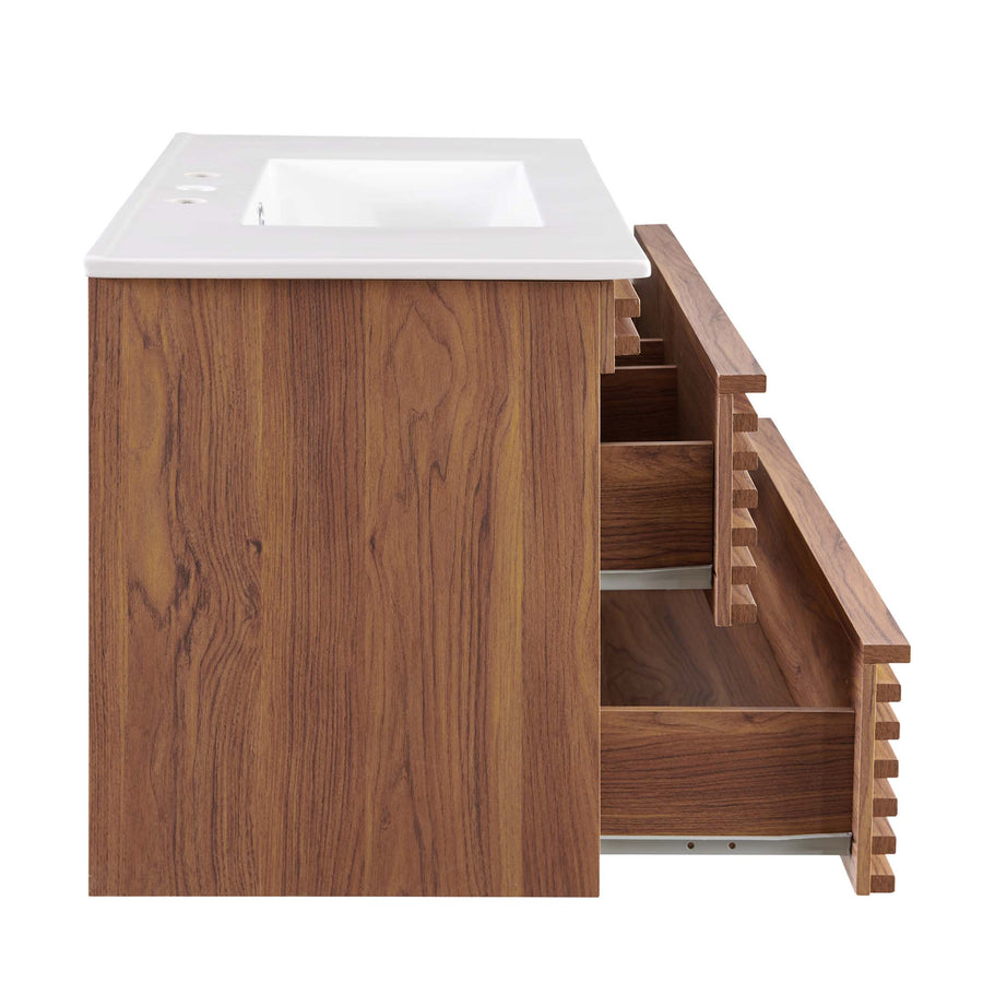 Vera 36" Wall-Mount Bathroom Vanity in Walnut White