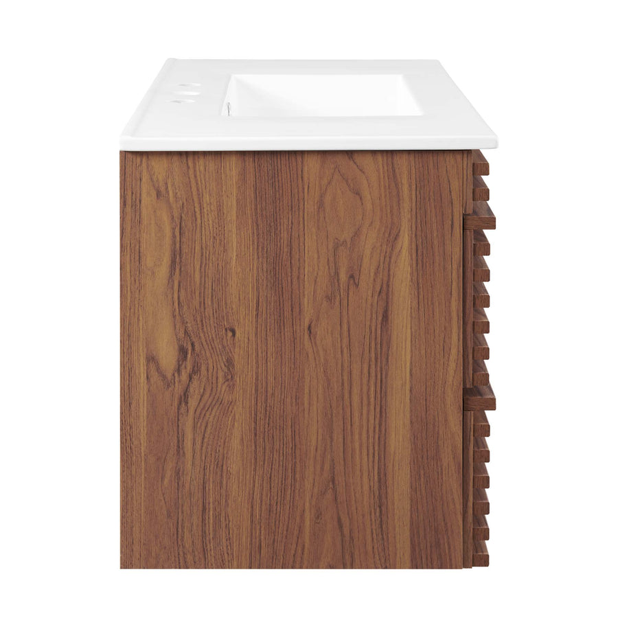 Vera 36" Wall-Mount Bathroom Vanity in Walnut White