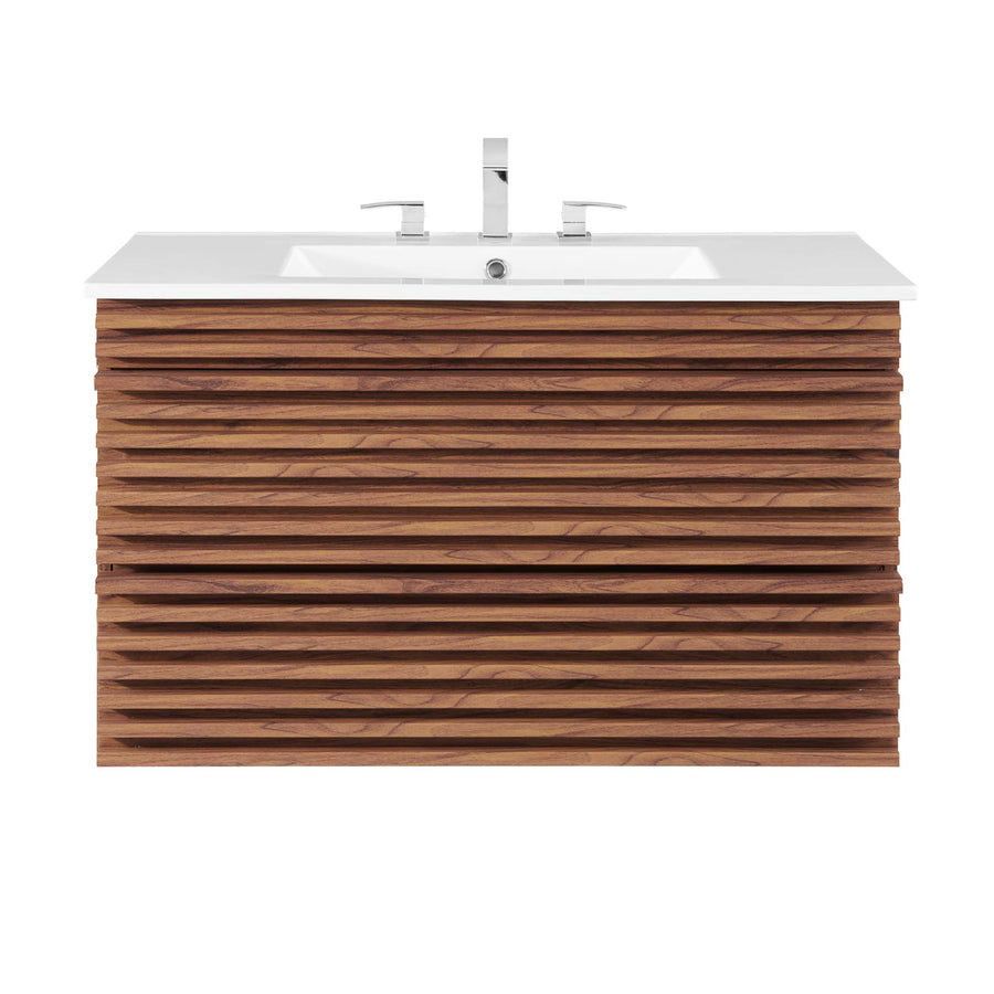 Vera 36" Wall-Mount Bathroom Vanity in Walnut White