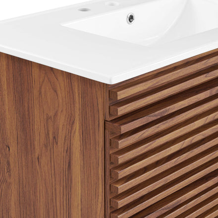 Render 36" Wall-Mount Bathroom Vanity in Walnut White