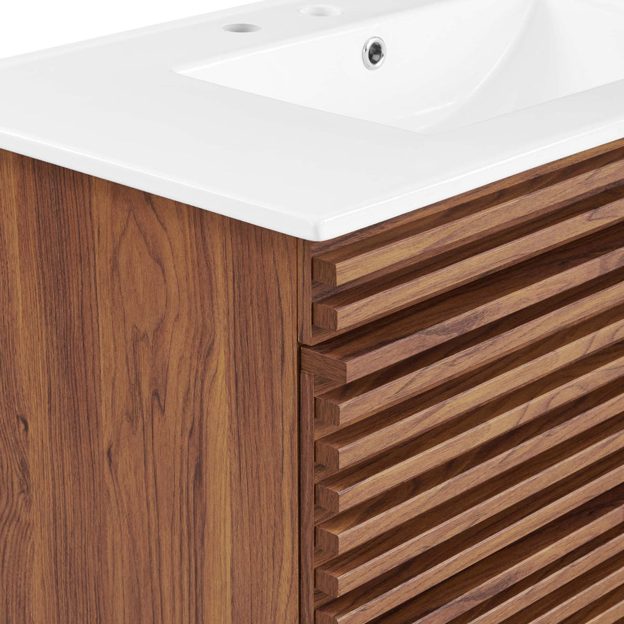 Vera 36" Wall-Mount Bathroom Vanity in Walnut White