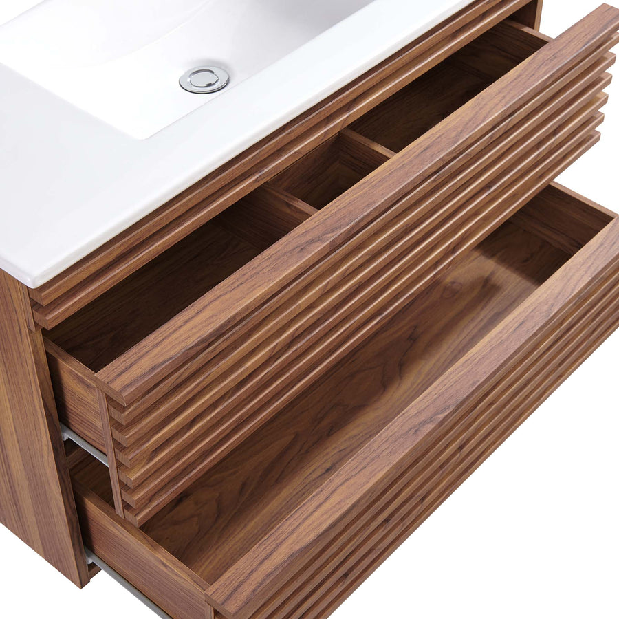 Vera 36" Wall-Mount Bathroom Vanity in Walnut White