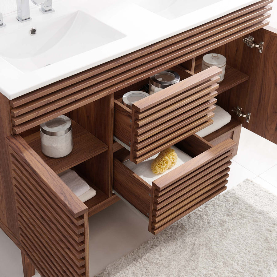 Vera 48" Double Sink Bathroom Vanity in Walnut White