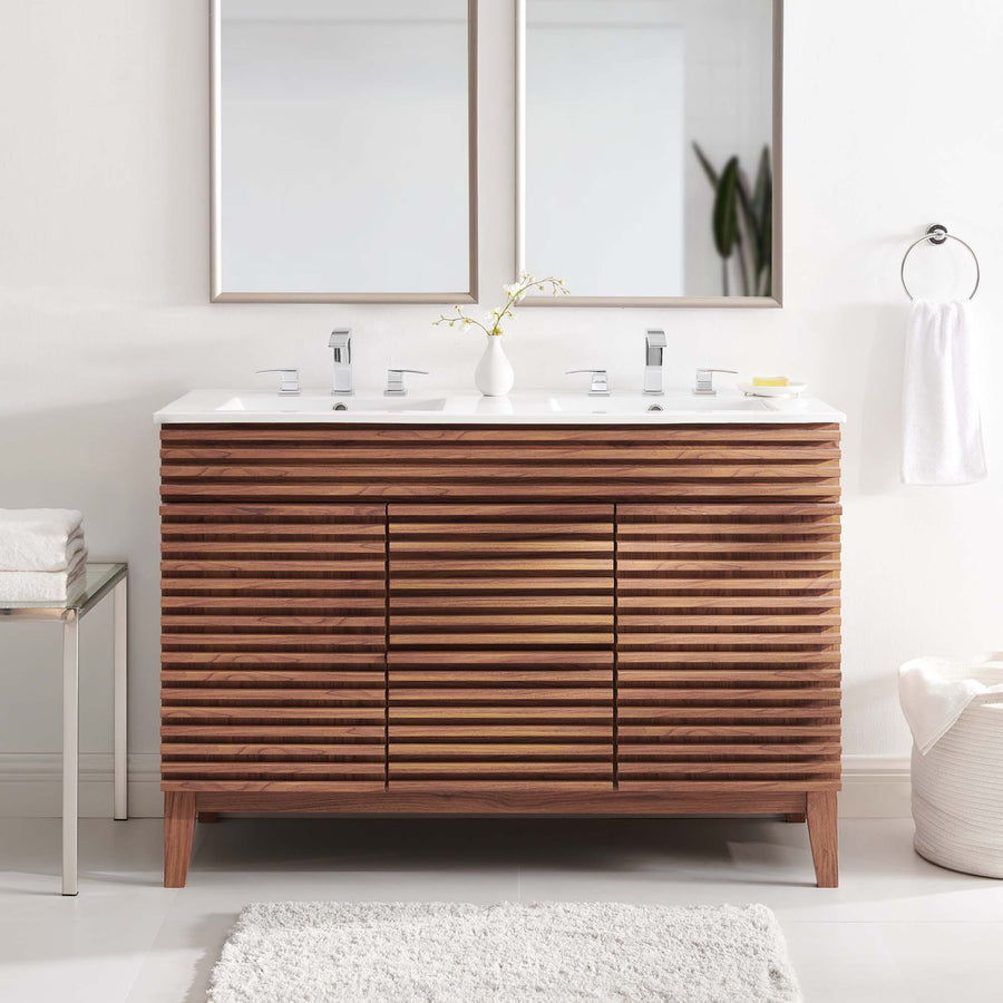 Vera 48" Double Sink Bathroom Vanity in Walnut White