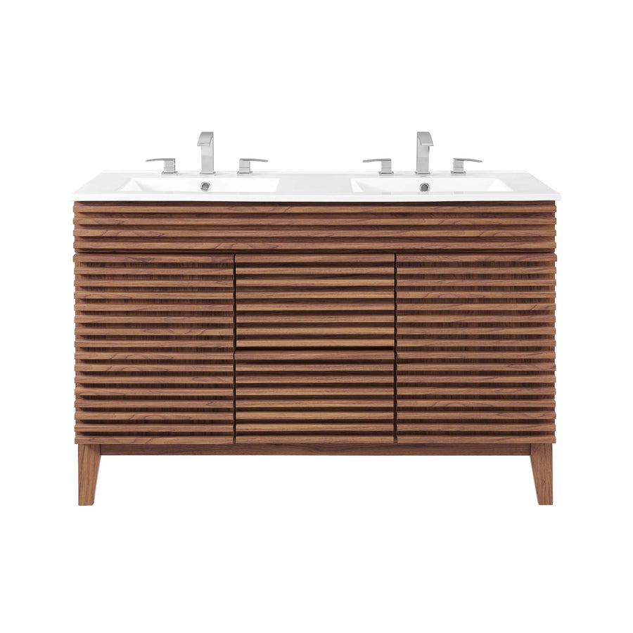 Vera 48" Double Sink Bathroom Vanity in Walnut White