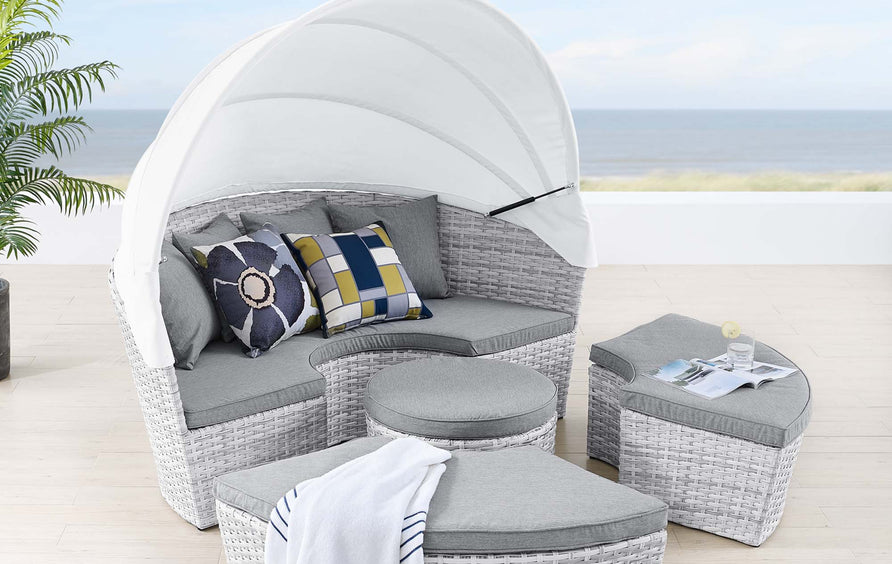 Bantry Canopy Outdoor Patio Daybed in Light Gray Gray