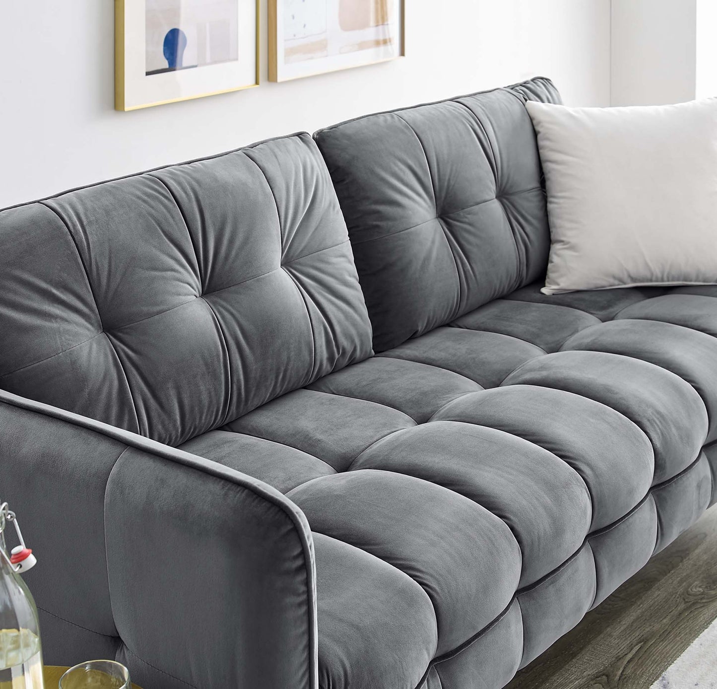 Cameron Tufted Performance Velvet Sofa by Furniture for America