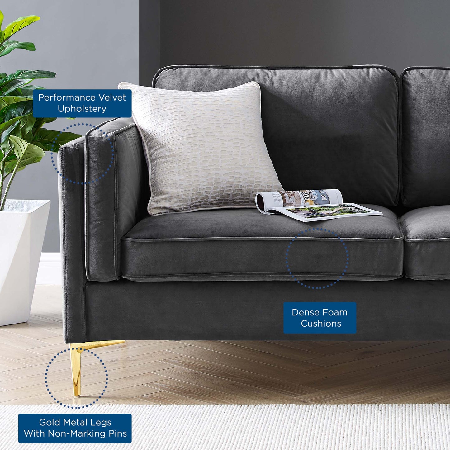 Kaiya Performance Velvet Sofa by Furniture for America