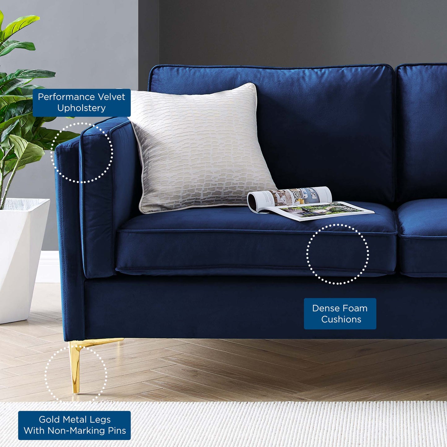 Kaiya Performance Velvet Sofa by Furniture for America