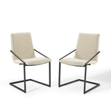 Delphine Upholstered Fabric Dining Armchair Set of 2 in Black Beige