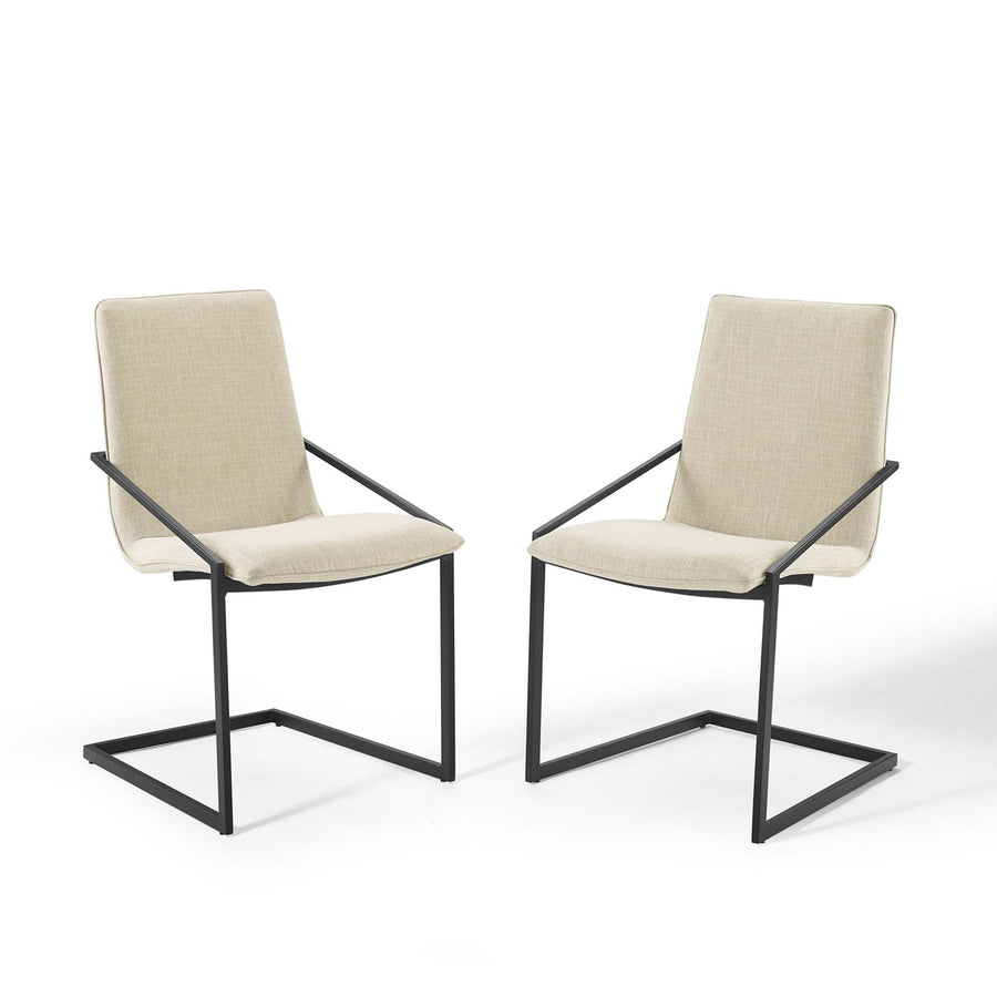 Delphine Upholstered Fabric Dining Armchair Set of 2 in Black Beige