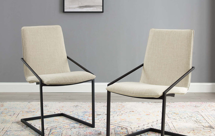 Delphine Upholstered Fabric Dining Armchair Set of 2 in Black Beige