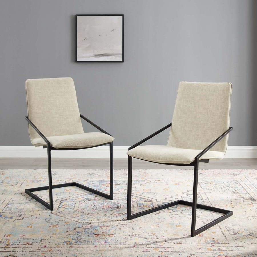 Delphine Upholstered Fabric Dining Armchair Set of 2 in Black Beige