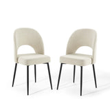 Plaid Upholstered Fabric Dining Side Chair Set of 2 in Black Beige