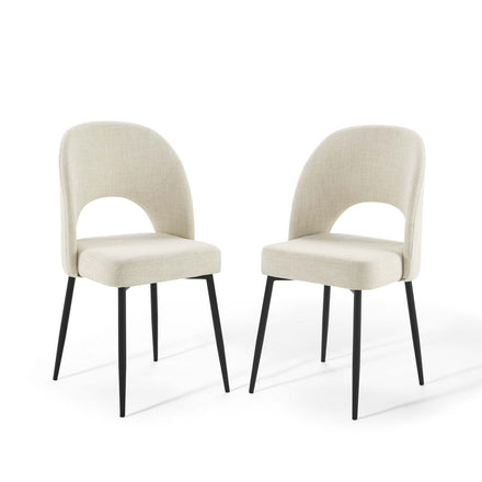 Rouse Upholstered Fabric Dining Side Chair Set of 2 in Black Beige