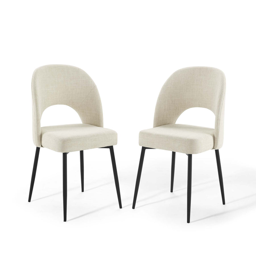 Plaid Upholstered Fabric Dining Side Chair Set of 2 in Black Beige