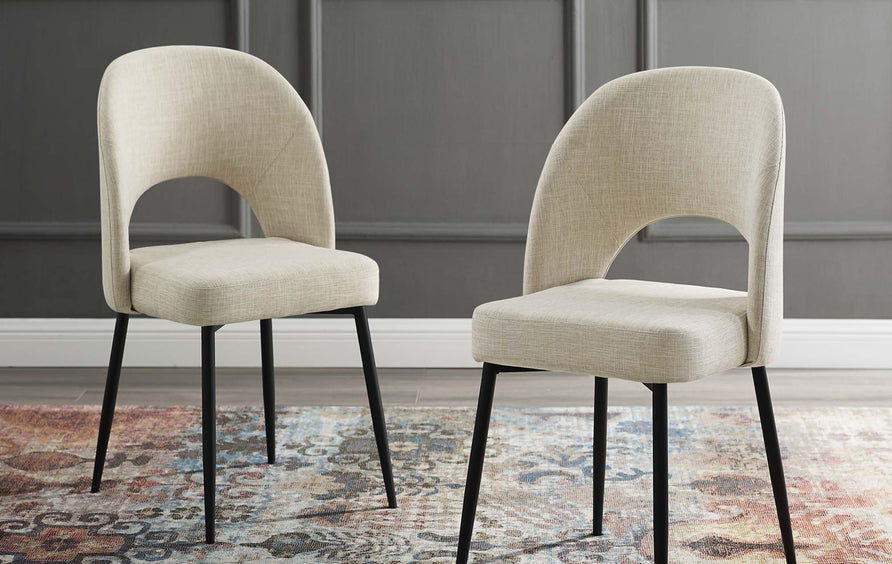 Plaid Upholstered Fabric Dining Side Chair Set of 2 in Black Beige