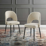 Plaid Upholstered Fabric Dining Side Chair Set of 2 in Black Beige