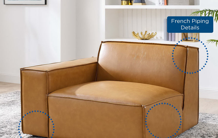 Atlas Left-Arm Vegan Leather Sectional Sofa Chair in Tan