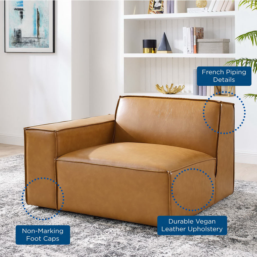 Atlas Left-Arm Vegan Leather Sectional Sofa Chair in Tan