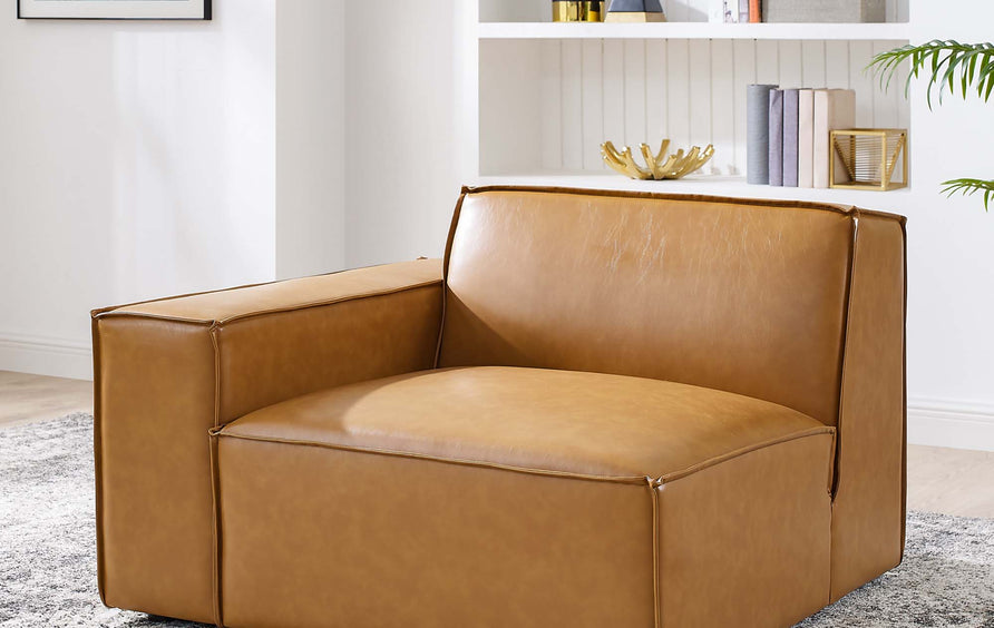 Atlas Left-Arm Vegan Leather Sectional Sofa Chair in Tan