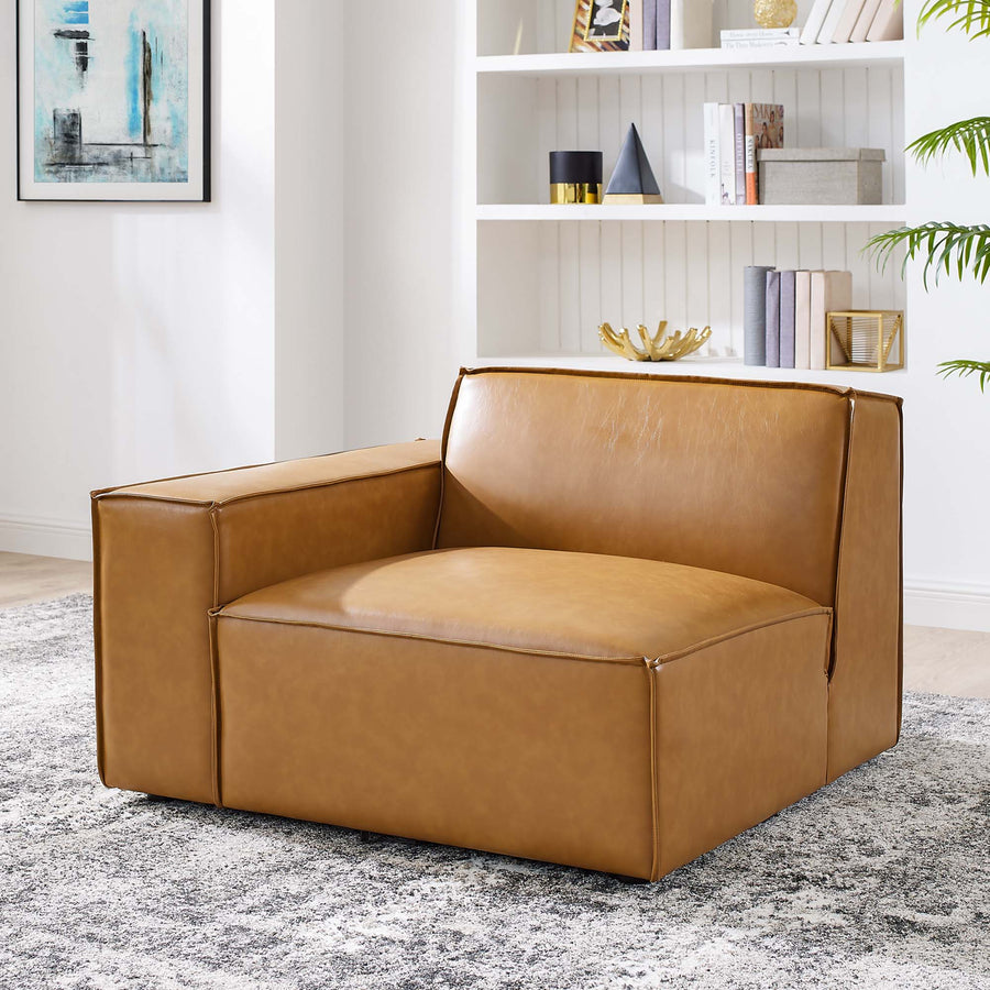 Atlas Left-Arm Vegan Leather Sectional Sofa Chair in Tan