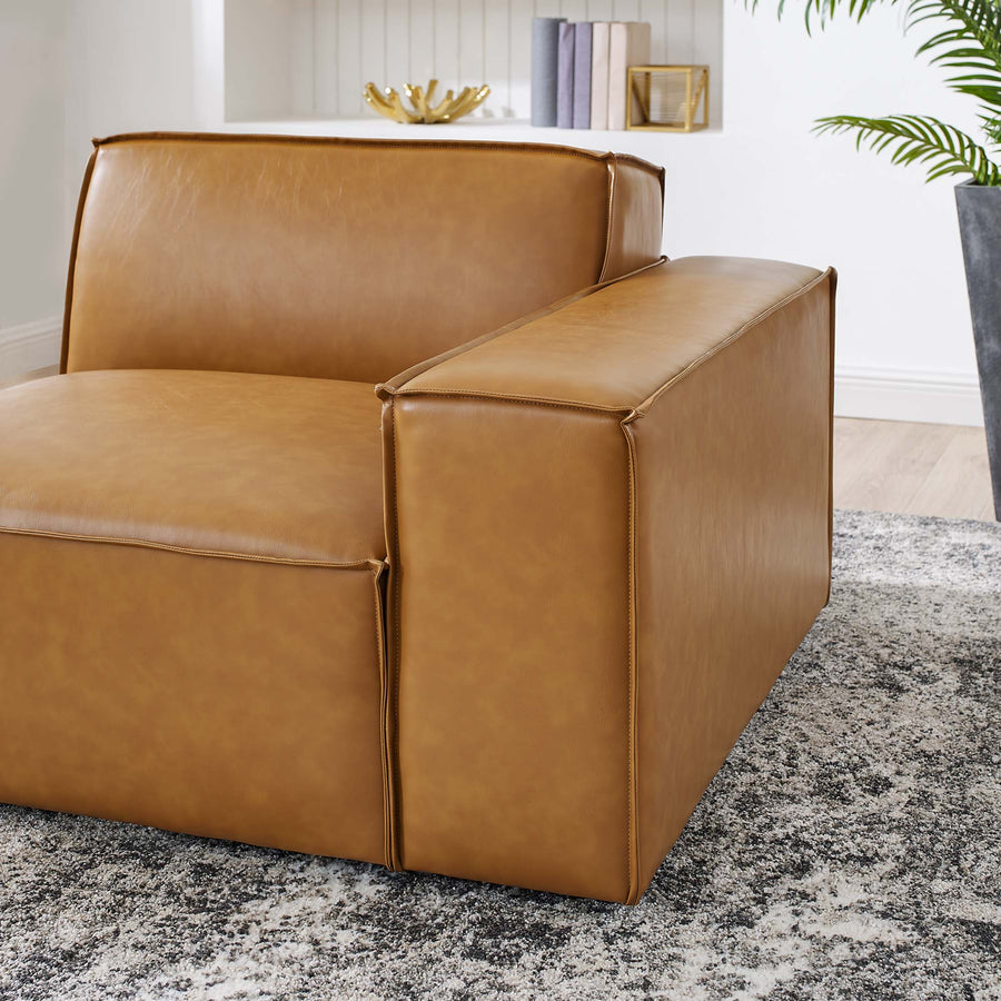 Atlas Right-Arm Vegan Leather Sectional Sofa Chair in Tan