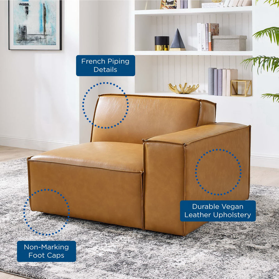 Atlas Right-Arm Vegan Leather Sectional Sofa Chair in Tan