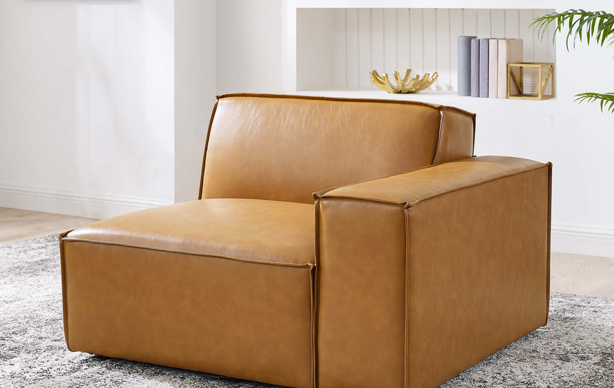 Atlas Right-Arm Vegan Leather Sectional Sofa Chair in Tan