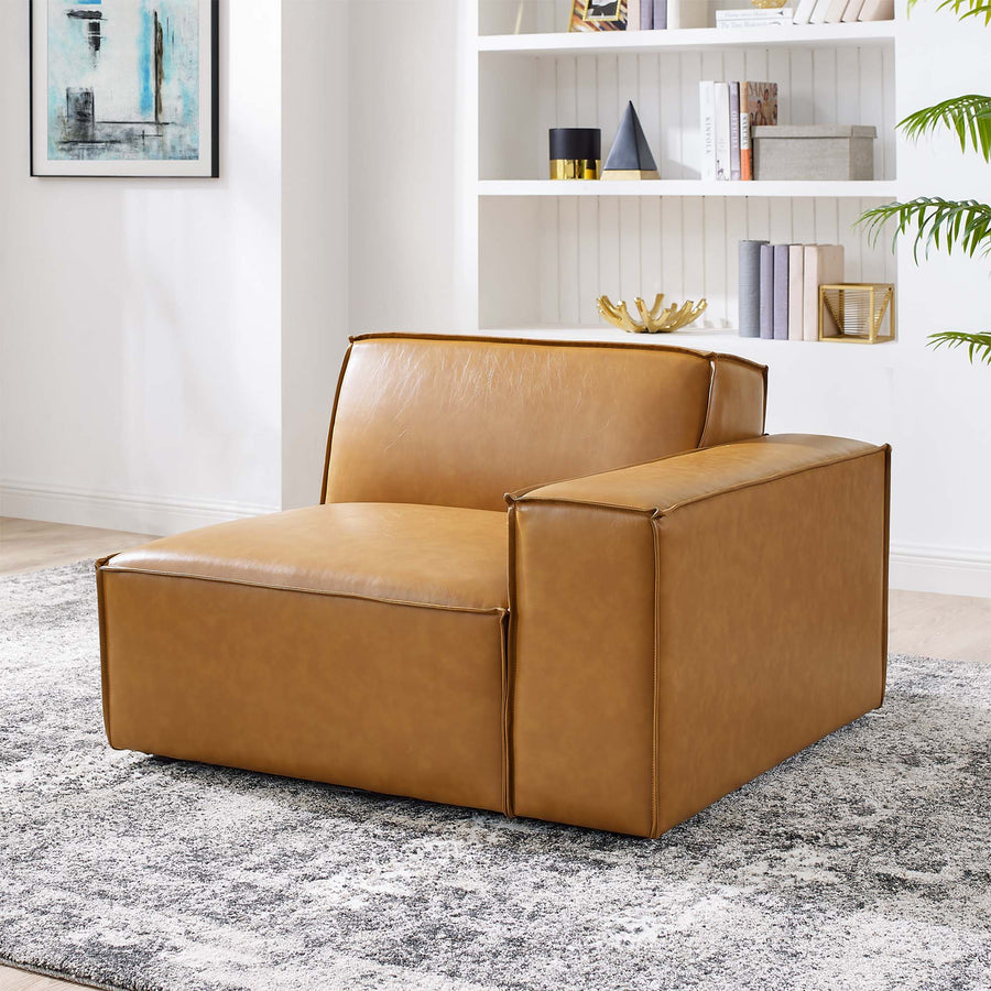 Atlas Right-Arm Vegan Leather Sectional Sofa Chair in Tan