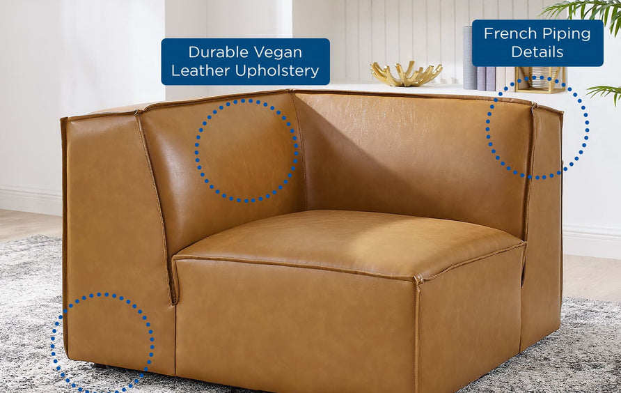 Atlas Vegan Leather Sectional Sofa Corner Chair in Tan