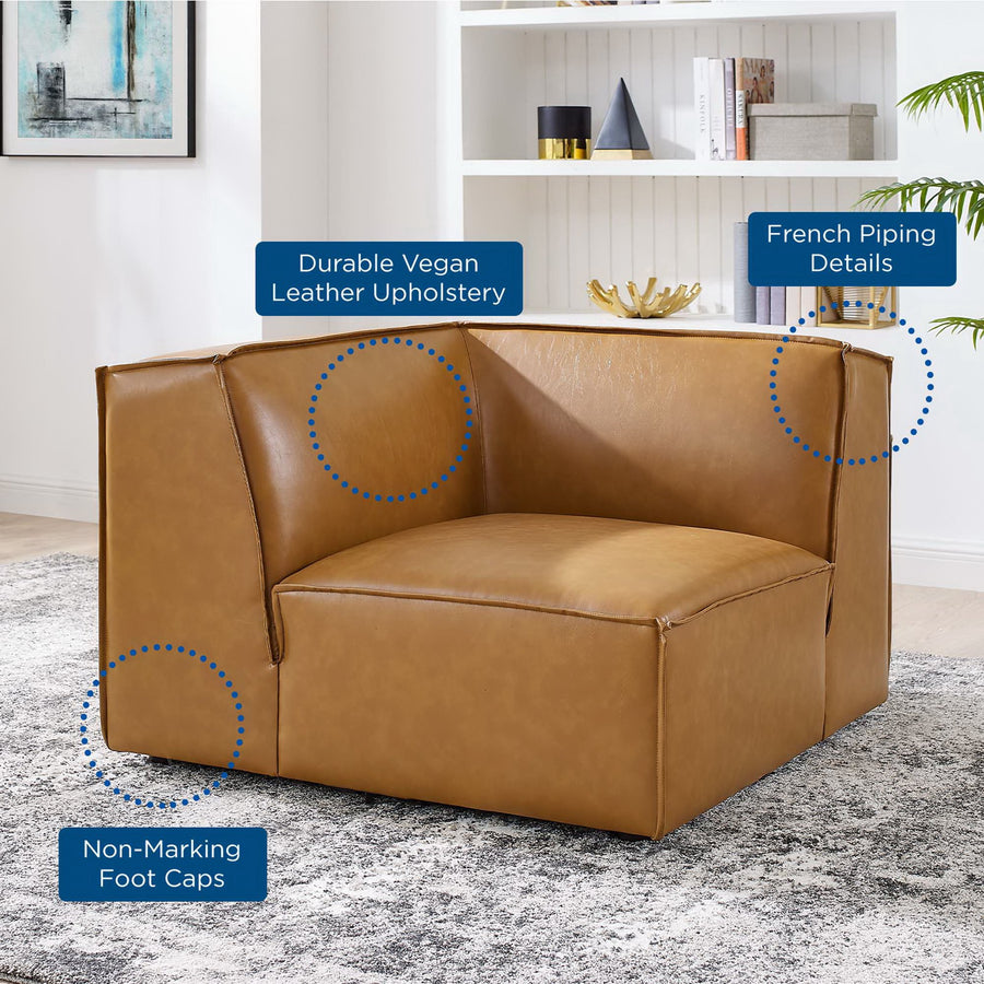 Atlas Vegan Leather Sectional Sofa Corner Chair in Tan