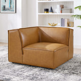Atlas Vegan Leather Sectional Sofa Corner Chair in Tan