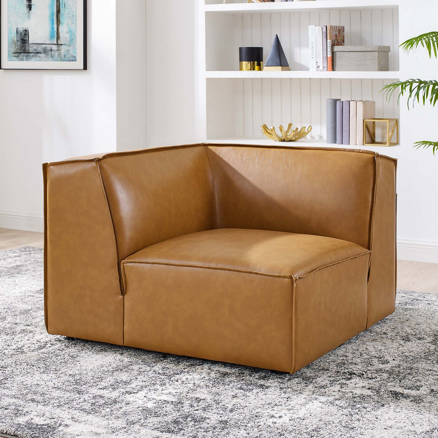 Atlas Vegan Leather Sectional Sofa Corner Chair in Tan