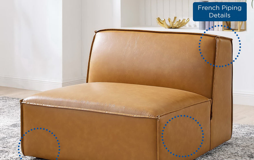 Atlas Vegan Leather Sectional Sofa Armless Chair in Tan