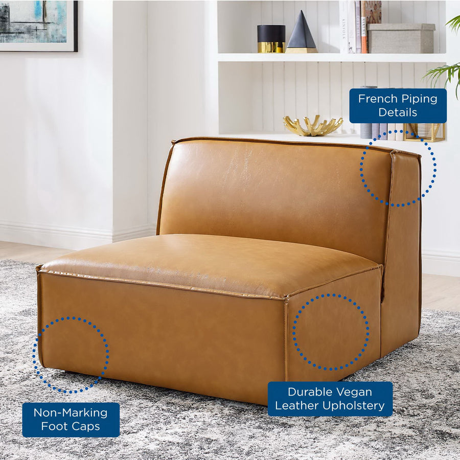 Atlas Vegan Leather Sectional Sofa Armless Chair in Tan