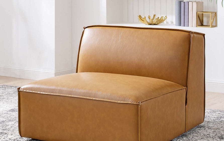 Atlas Vegan Leather Sectional Sofa Armless Chair in Tan