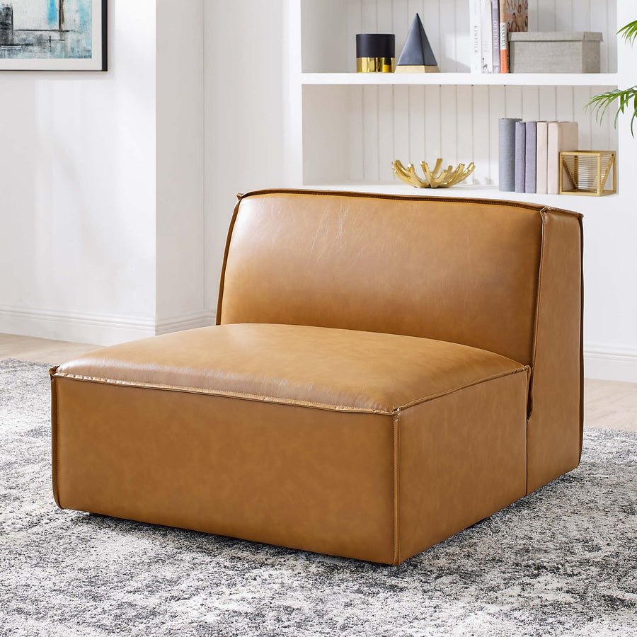 Atlas Vegan Leather Sectional Sofa Armless Chair in Tan