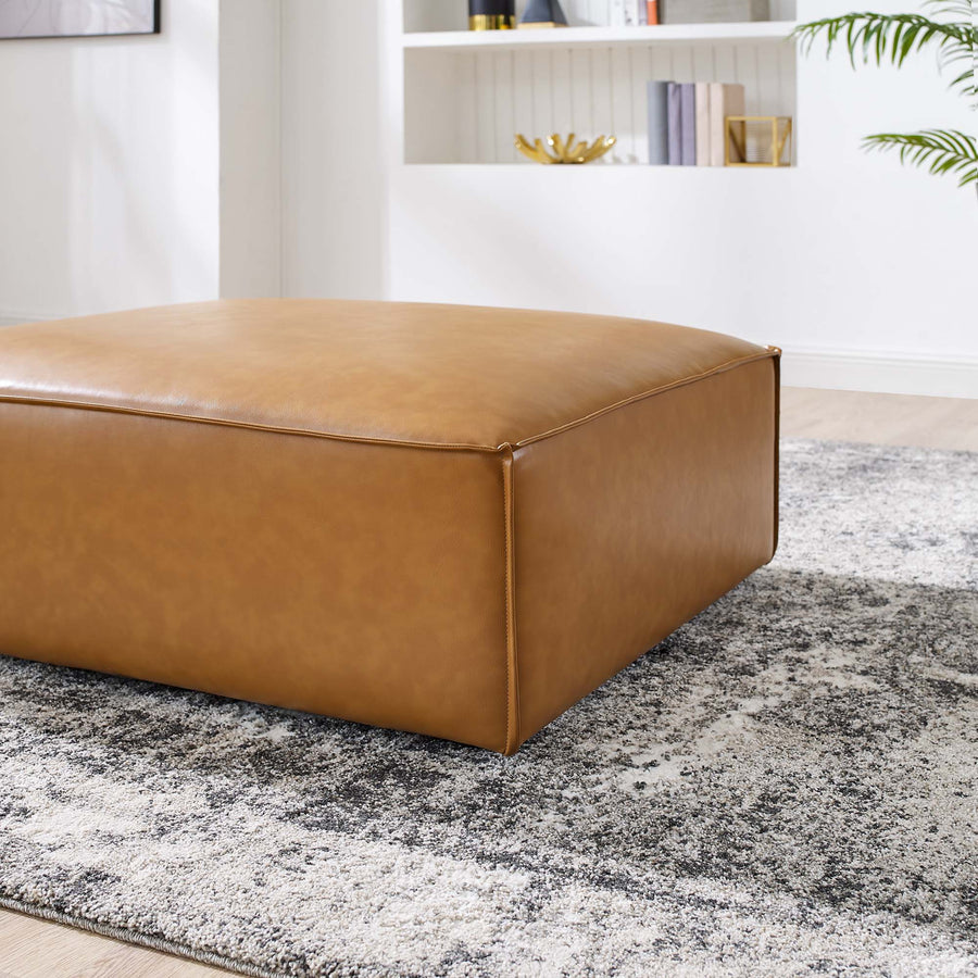 Atlas Vegan Leather Ottoman in Tan