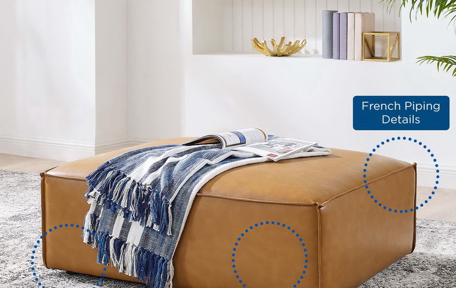 Atlas Vegan Leather Ottoman in Tan