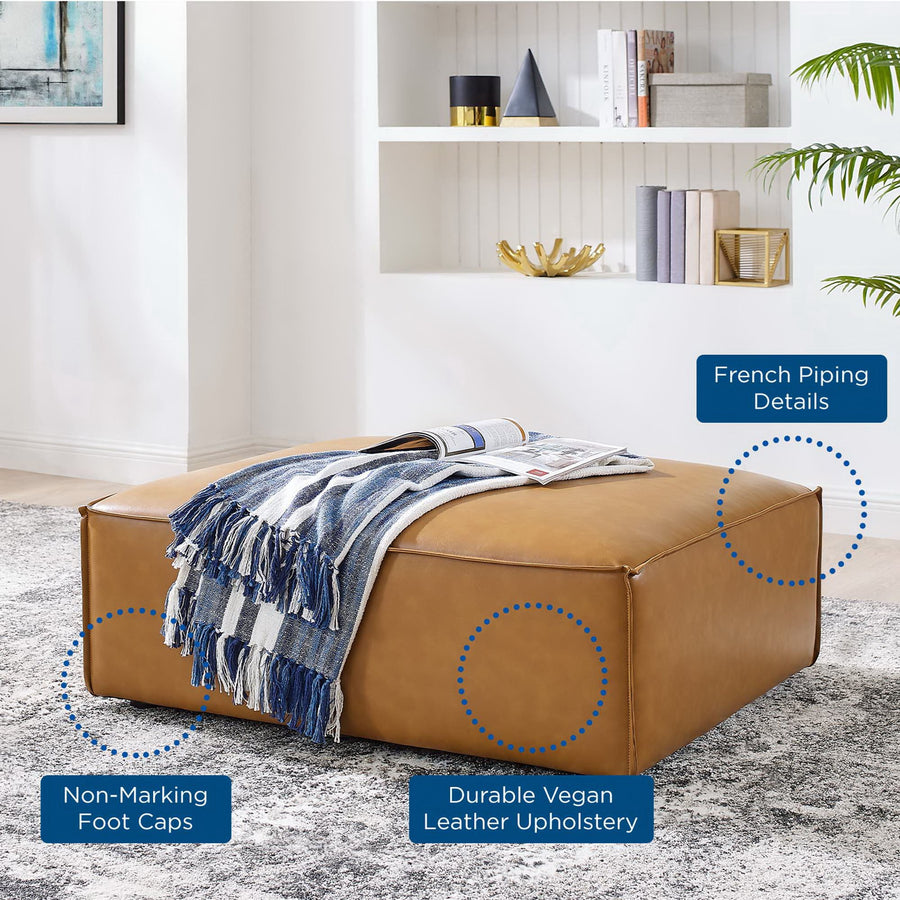 Atlas Vegan Leather Ottoman in Tan