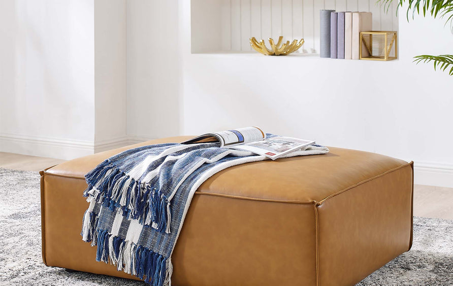 Atlas Vegan Leather Ottoman in Tan