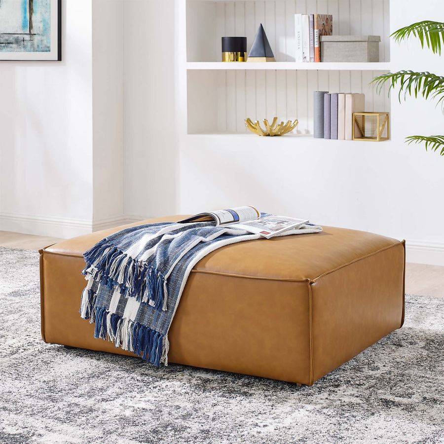Atlas Vegan Leather Ottoman in Tan